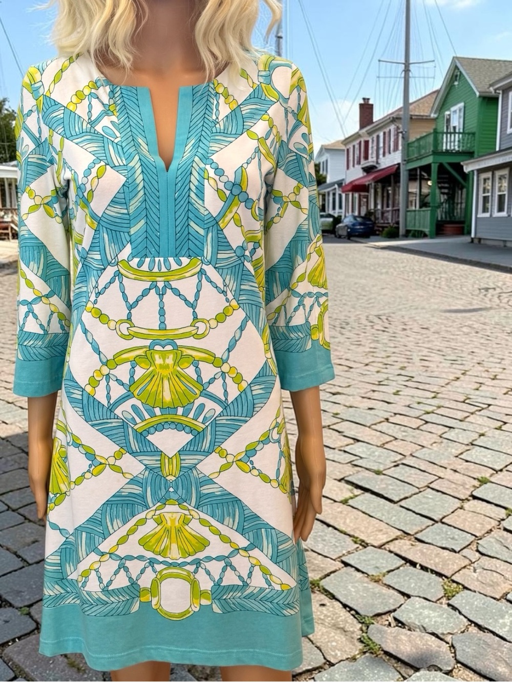 Turquoise & Lime Printed Tunic Dress by Barbara Gerwit